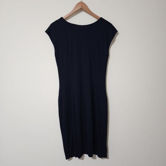 NWT Ann Taylor Womens Ruched Front Dress Solid Navy Blue Jersey Office Casual Sm - Picture 2 of 7